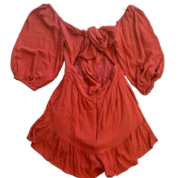 Lulu’s Bohemian Puff Sleeve Backless Bow Flounce Romper Women’s Small Western - Picture 9 of 16